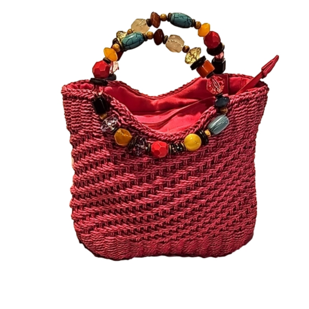 Cappelli straworld pink straw bag with beaded handles